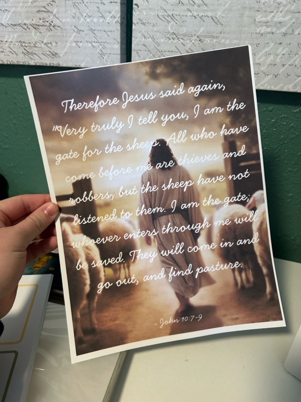 Hand Crafted Jesus with Sheep I Am Statement Wall Art Print